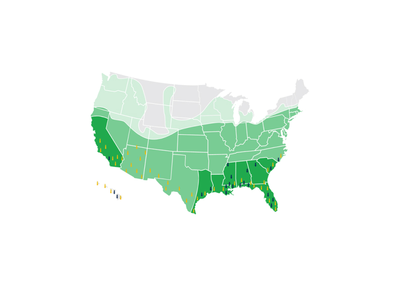 termite activity map of U.S.